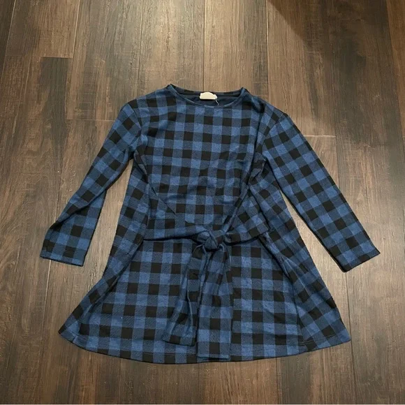 zara blue check dress ZARA SIZE XS Woman's BLUE OVERSIZED GINGHAM CHECK PRINT SHIRT TUNIC DRESS SS22